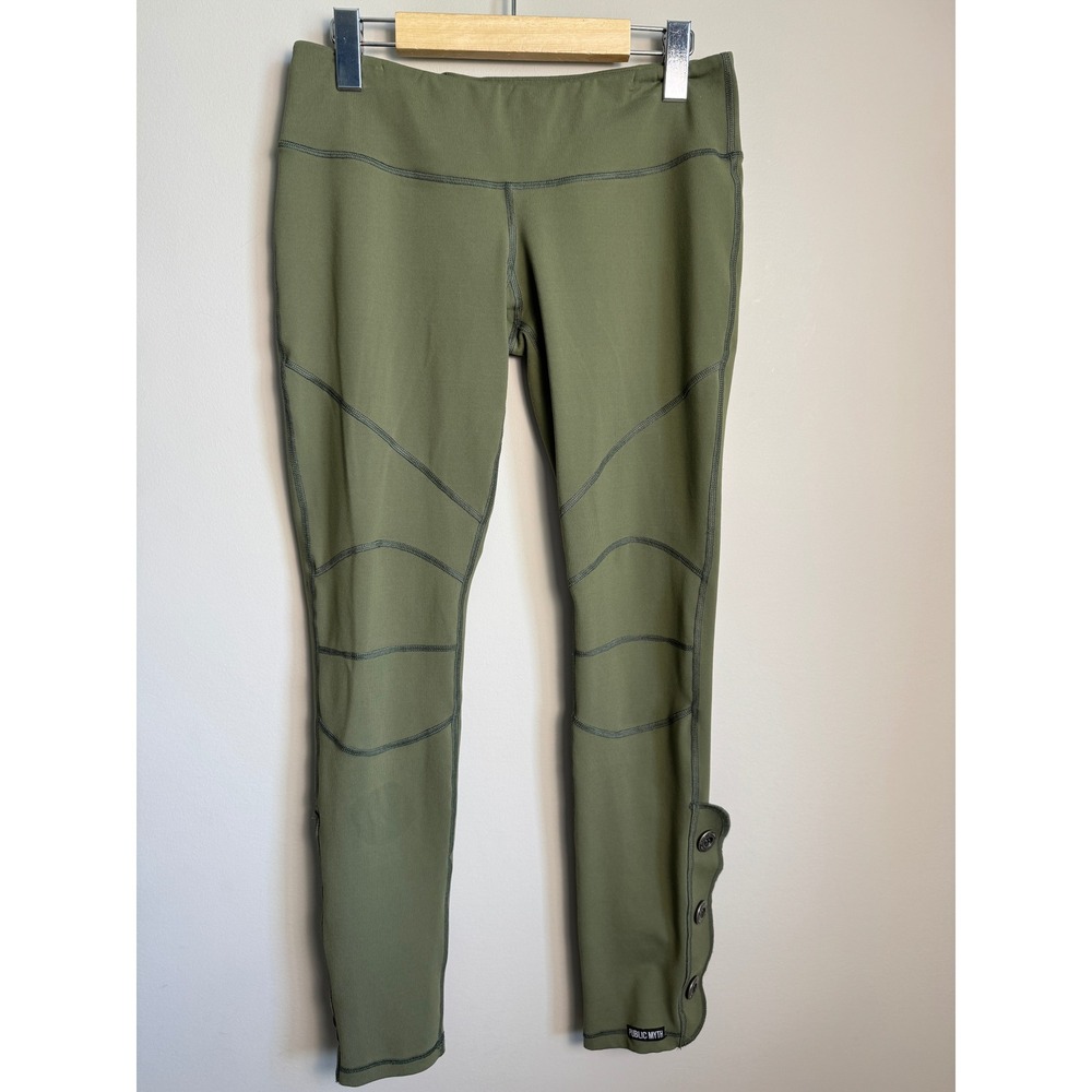 Public Myth Moto Leggings Olive Green Button‎ Accent Gorpcore Athleisure Medium